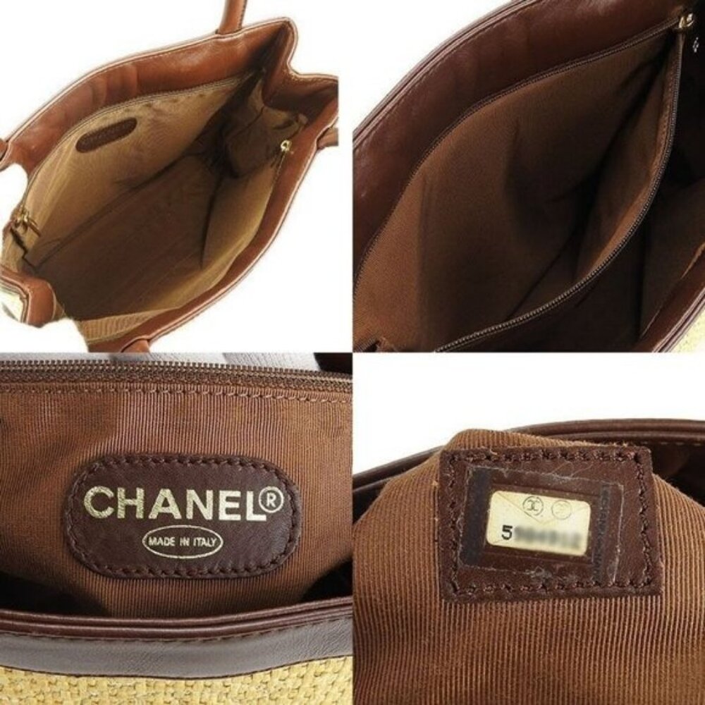CHANEL Raffia Tote Summer Shoulder Bag Straw Beige Brown - Picture 8 of 13